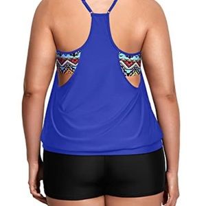 Holipick Two Piece Plus Size Tankini Set Swimsuits With Tummy Control-Blue